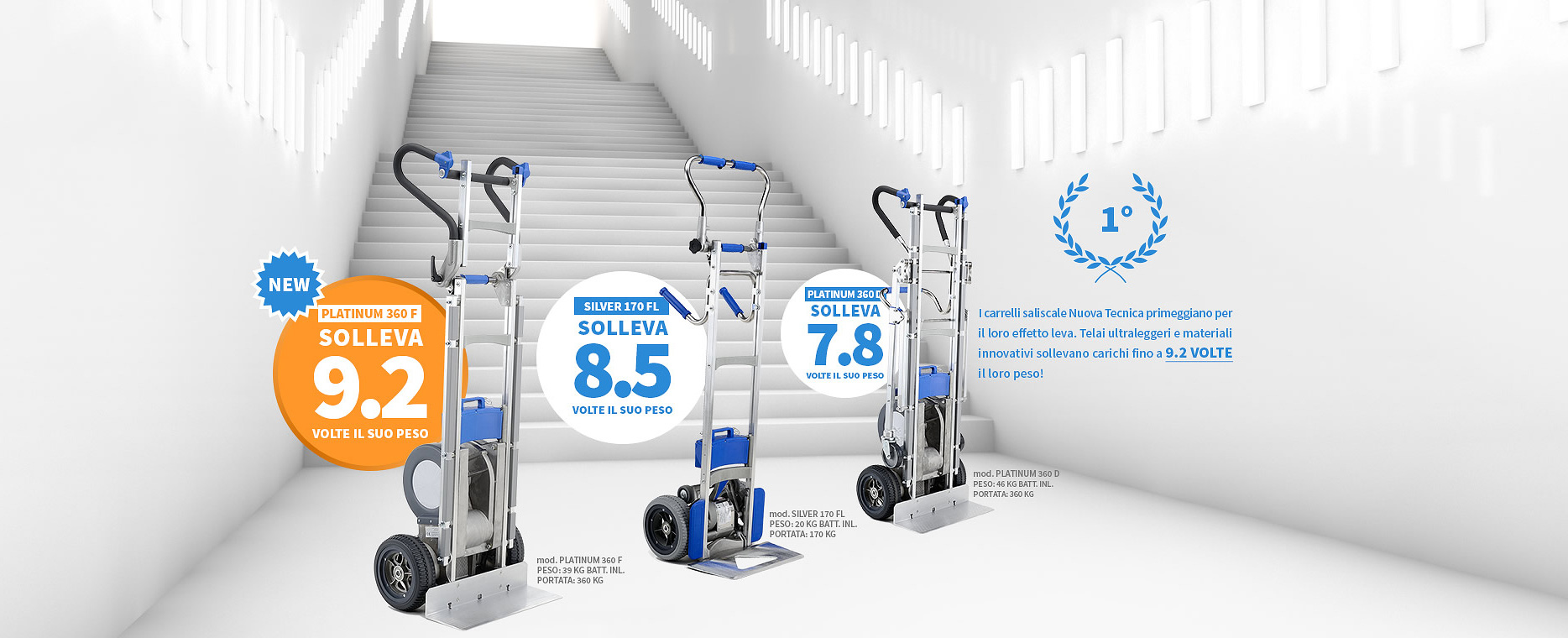 linea completa carrelli saliscale elettrici nuova tecnica